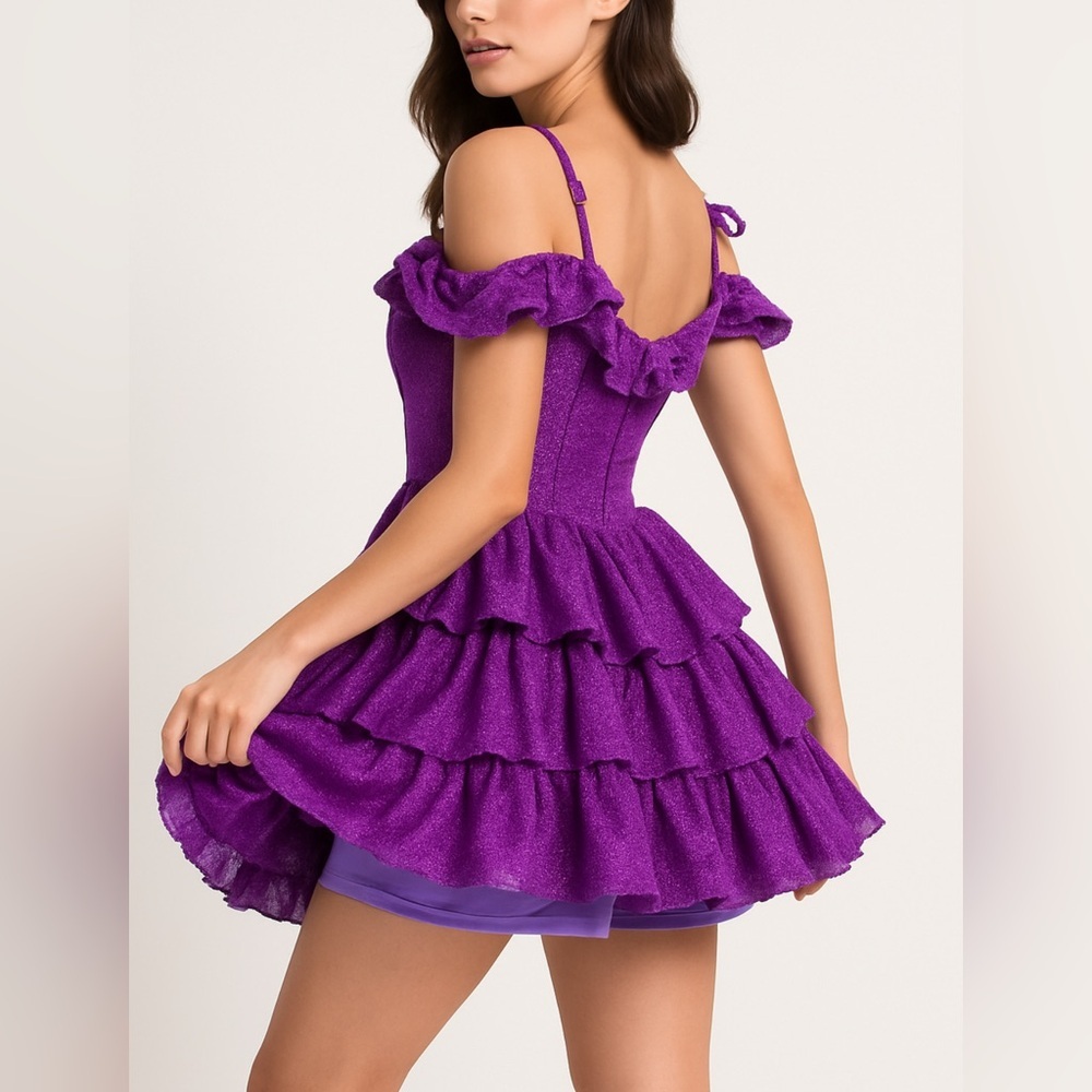 ✨ Sparkle in Purple Magic | Sheln Ruffled Dress – Size‎ L ✨